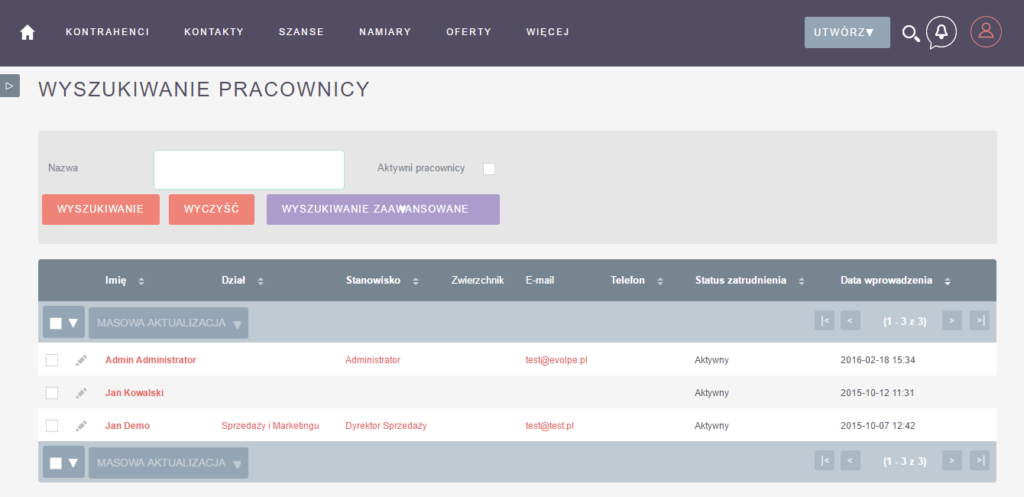 pracownicy w SuiteCRM