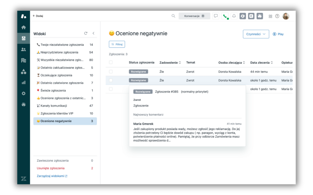 praca w zendesk support feedback klienta