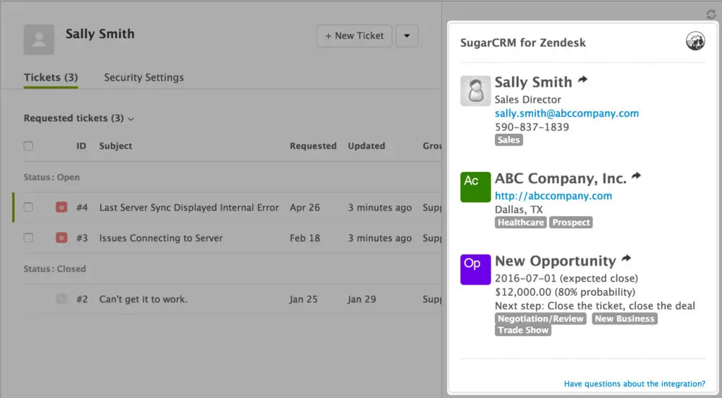 zendesk sugarcrm integracja