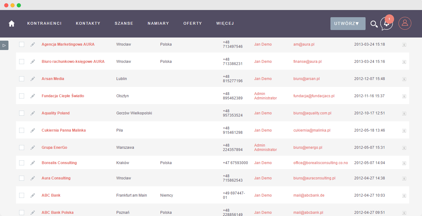 Baza kontrahentów i namiarów w systemie Suite